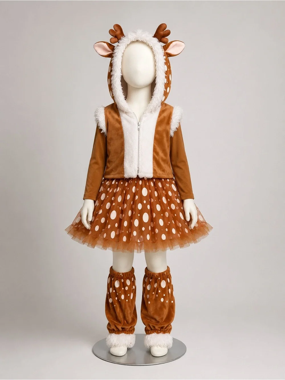 🦌Kids Brown Reindeer Costume Dress with Hood and Leg Warmers🦌